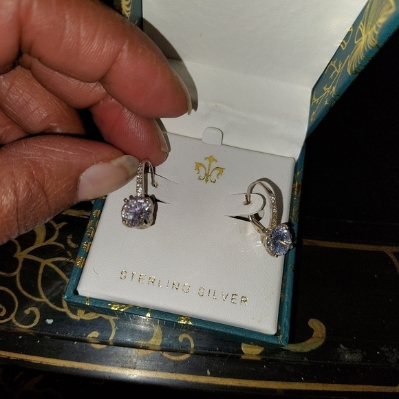 Cubic Zirconia 925 Sterling Silver Earrings - Picture 1 of 5